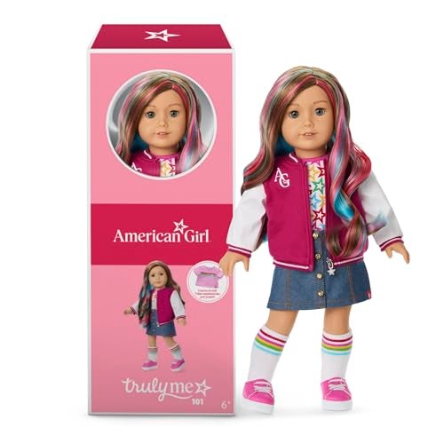 دمية أمريكان جيرل ترولي مي 18 بوصة 101 بعيون رمادية وشعر كراميل مموج وبشرة فاتحة إلى متوسطة للأعمار من 6 سنوات