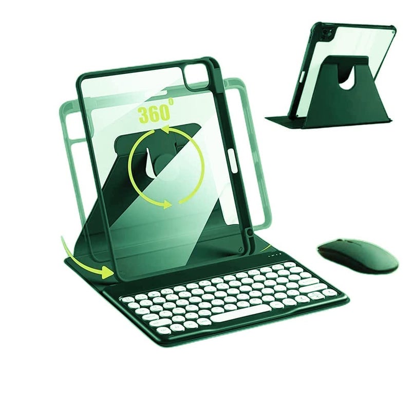 حافظة لوحة مفاتيح AnMengXinLing لجهاز iPad مقاس 11 بوصة 2025A16 iPad 10 2022 مع ماوس حافظة دوارة 360 درجة مع لوحة مفاتيح غطاء شفاف مع حامل قلم لوحة مفاتيح مفاتيح دائرية باللون الفيروزي