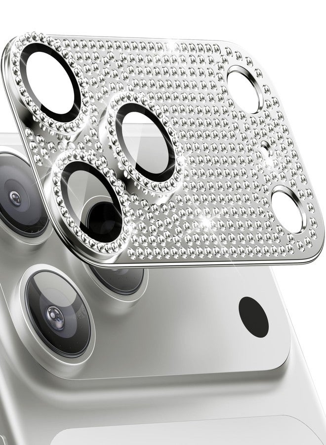 WSKEN for iPhone 17 Pro Camera Lens Protector Diamond Bling - [Not Easy to Fall][Strong Adsorption] Glitter Metal Aluminum Alloy Rear Camera Screen Cover Accessories, Silver - Image 1