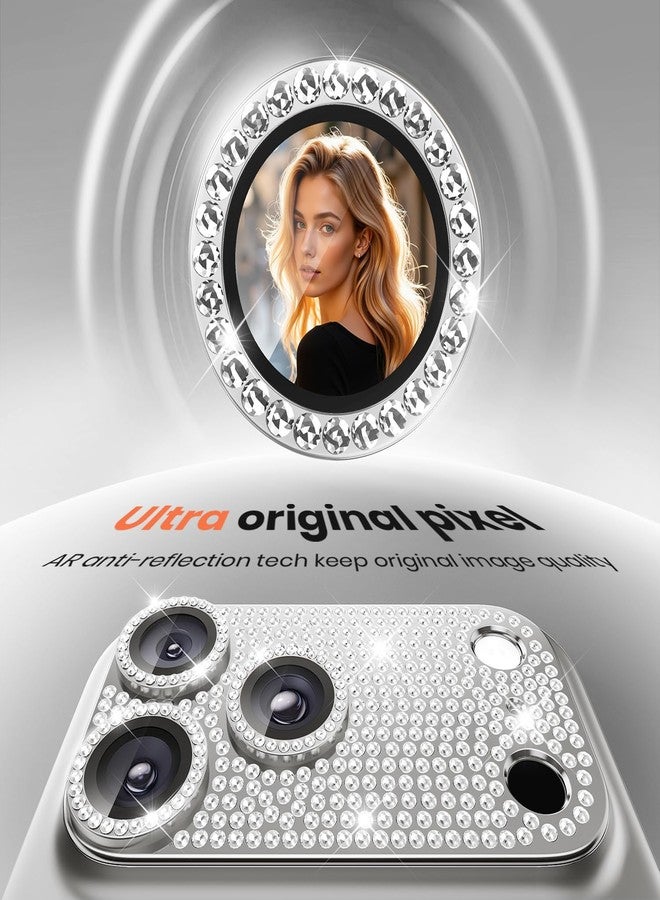 WSKEN for iPhone 17 Pro Camera Lens Protector Diamond Bling - [Not Easy to Fall][Strong Adsorption] Glitter Metal Aluminum Alloy Rear Camera Screen Cover Accessories, Silver - Image 2