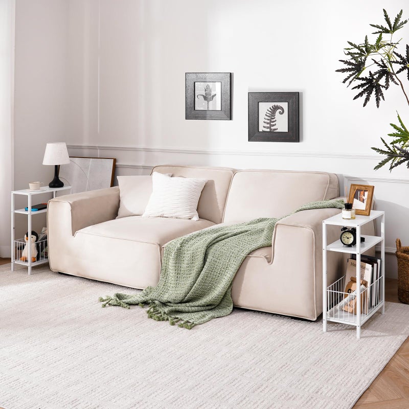 Yoobure Narrow Side Table with Storage Basket, Small End Table for Small Spaces, Skinny Side Tables Living Room Bedroom Office, Slim Nightstand 3 Tier Bedside Table Space-Saving for Magazine, White - Image 5