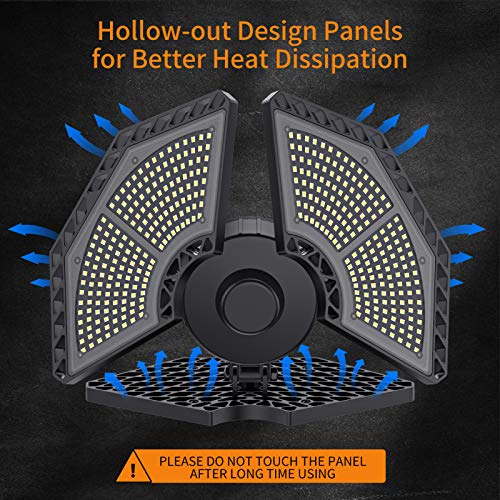 KERNOWO LED Garage Lights, 140W 18500 Lumens Garage Ceiling Lighting, 6000K Daylight with Deformable Three Panels Garage Light Fixture E26/E27 Triple Glow LED Shop Light for Garage Basement Workshop Warehouse - Image 4