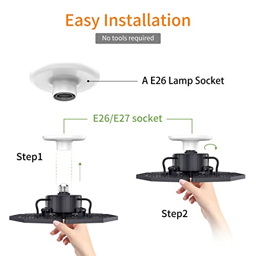 KERNOWO LED Garage Lights, 140W 18500 Lumens Garage Ceiling Lighting, 6000K Daylight with Deformable Three Panels Garage Light Fixture E26/E27 Triple Glow LED Shop Light for Garage Basement Workshop Warehouse - Image 5