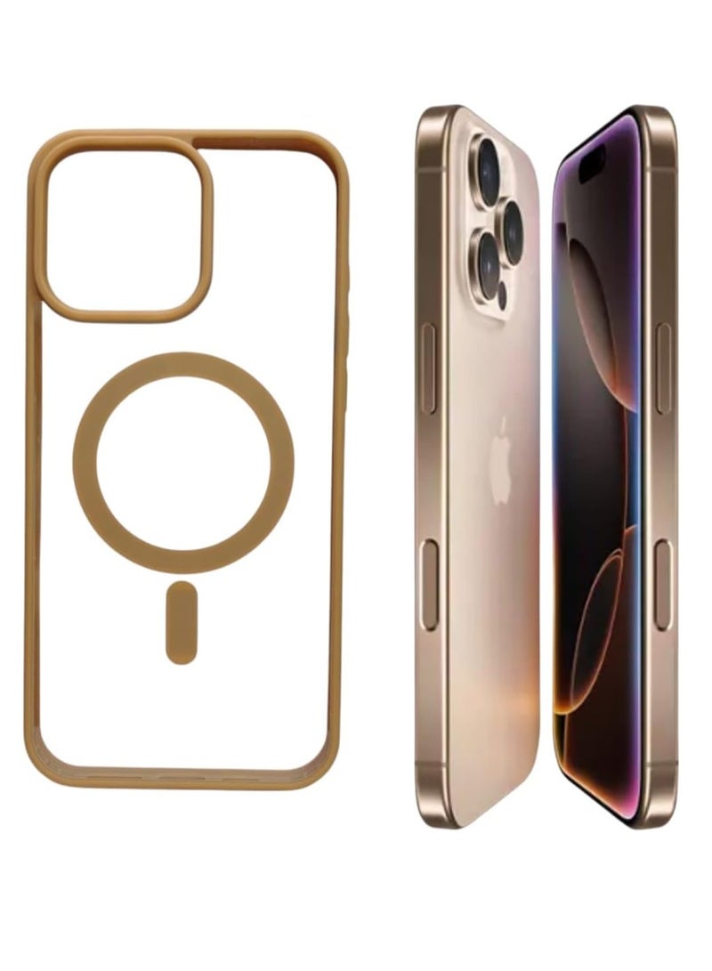 Magnetic Case for iPhone 16 Pro Max 6.9-Inch Compatible with MagSafe, Shockproof Phone Bumper Cover, Solid Color Matte TPU Frame, Anti-Scratch Clear Back (Desert Brown) - Image 1