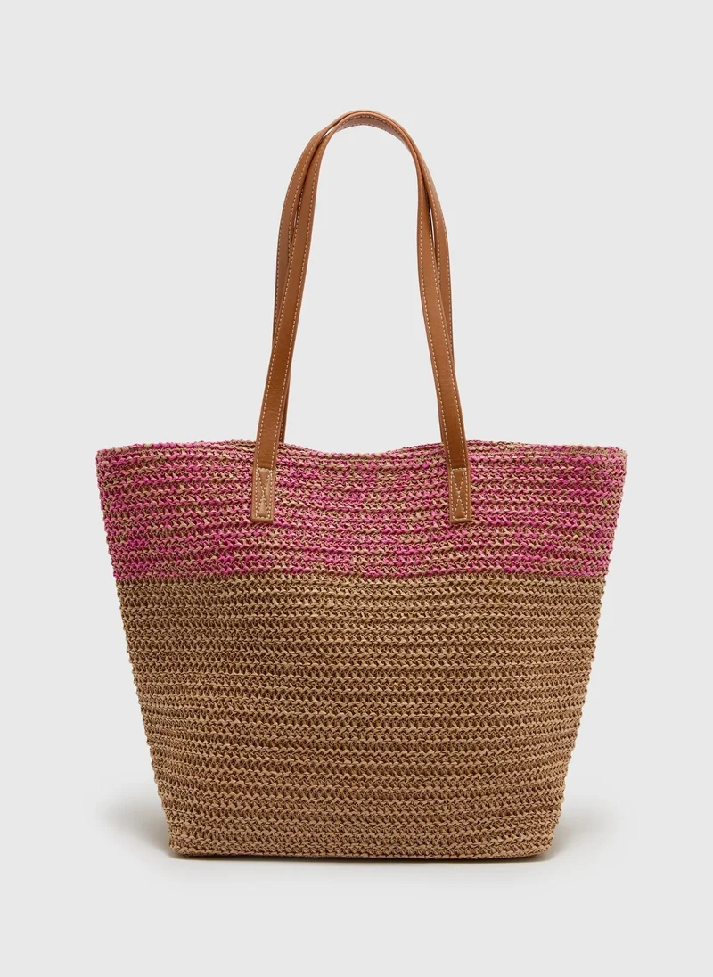 ماتلان Bright Pink Straw Shopper Bag