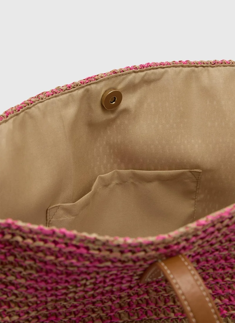ماتلان Bright Pink Straw Shopper Bag
