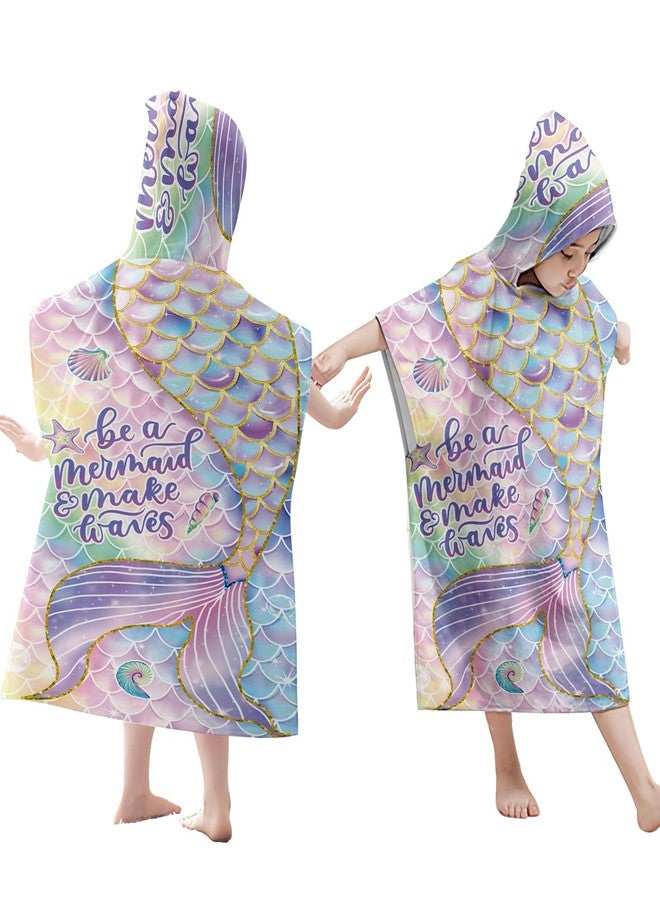 Irisbell Kids Hooded Beach Towel Cotton Blend Wearable Beach Towel with Hood for Kids Toddlers,Absorbent Soft Bath Towel Wrap Cartoon Swim Pool Bathrobe for Boys Girls (Mermaid, 25.6'' x 29.5'') - Image 2