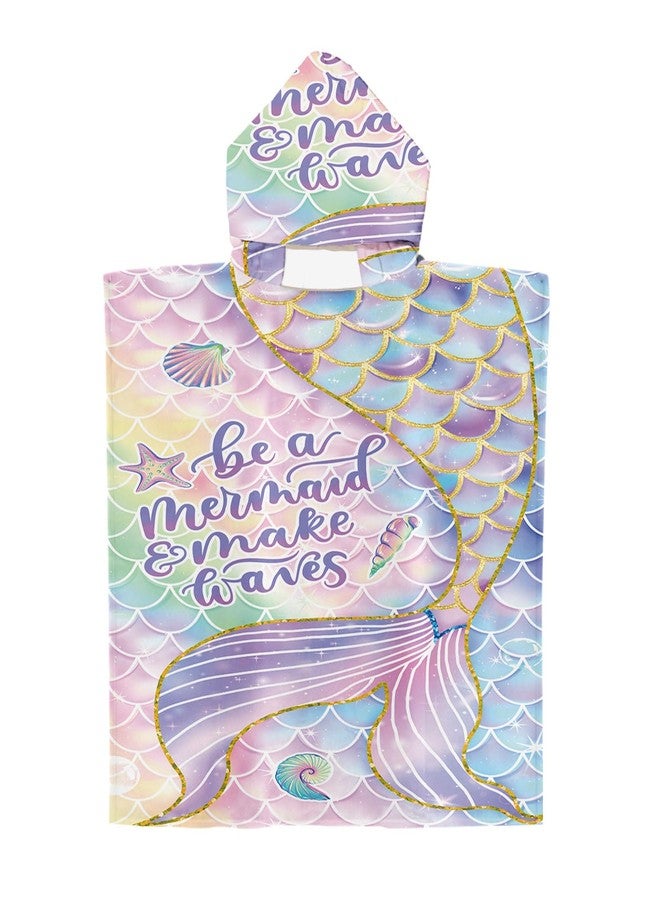 Irisbell Kids Hooded Beach Towel Cotton Blend Wearable Beach Towel with Hood for Kids Toddlers,Absorbent Soft Bath Towel Wrap Cartoon Swim Pool Bathrobe for Boys Girls (Mermaid, 25.6'' x 29.5'') - Image 1