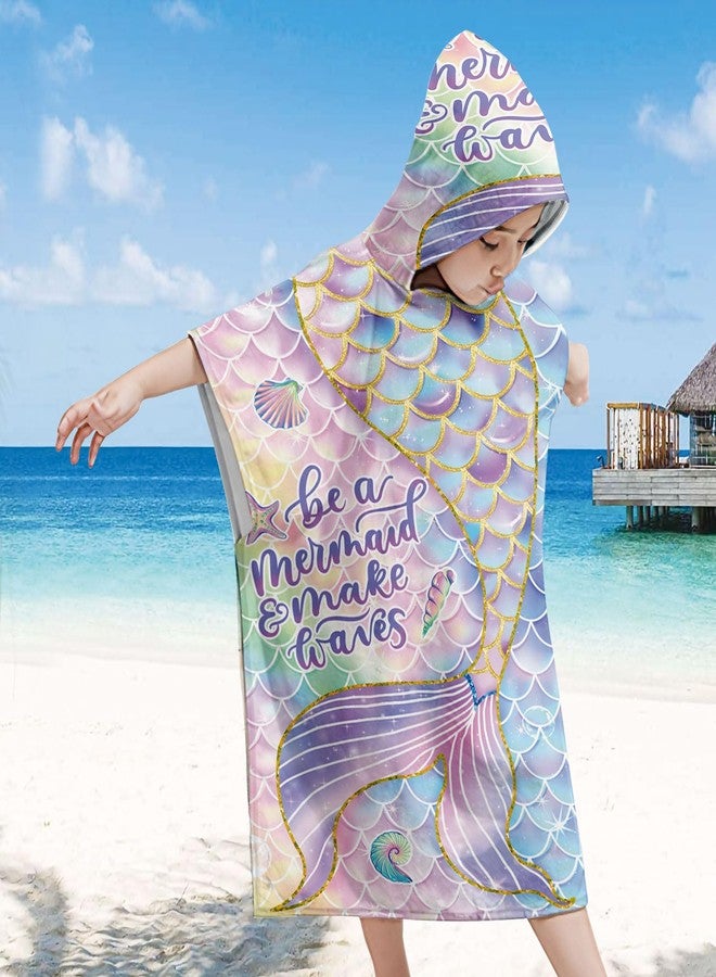 Irisbell Kids Hooded Beach Towel Cotton Blend Wearable Beach Towel with Hood for Kids Toddlers,Absorbent Soft Bath Towel Wrap Cartoon Swim Pool Bathrobe for Boys Girls (Mermaid, 25.6'' x 29.5'') - Image 3
