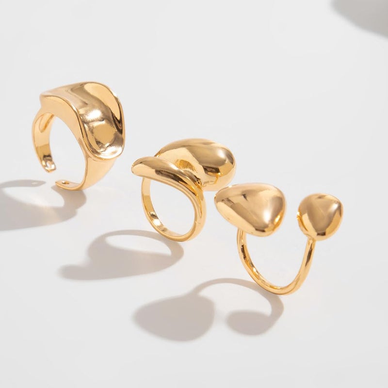 Uarein Chunky Gold Statement Ring for Women Adjustable Thick Stackable Teardrop Dome Bold Rings Polished Cuddle Geometric Band Ring Minimalist Jewelry Gifts (Gold) - Image 5
