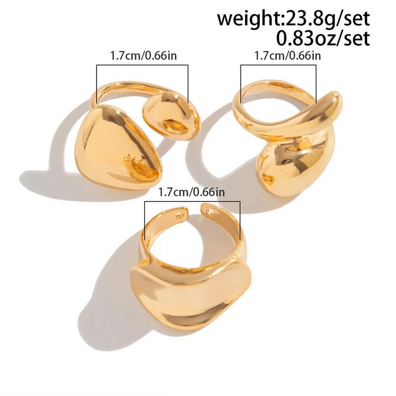Uarein Chunky Gold Statement Ring for Women Adjustable Thick Stackable Teardrop Dome Bold Rings Polished Cuddle Geometric Band Ring Minimalist Jewelry Gifts (Gold) - Image 3