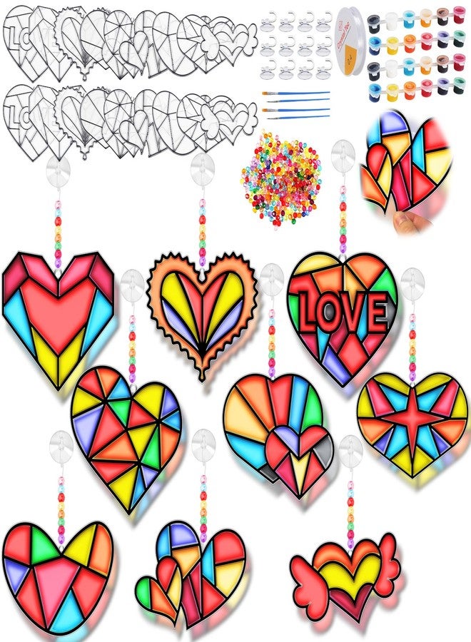 EggSun 27 Sets Valentines Heart SunCatcher Craft Kits Decorative Window Paint DIY for Kids, Perfect for Valentine's Day Classroom Activities, Art Projects, Party Favors, and Gift Exchange - Image 1