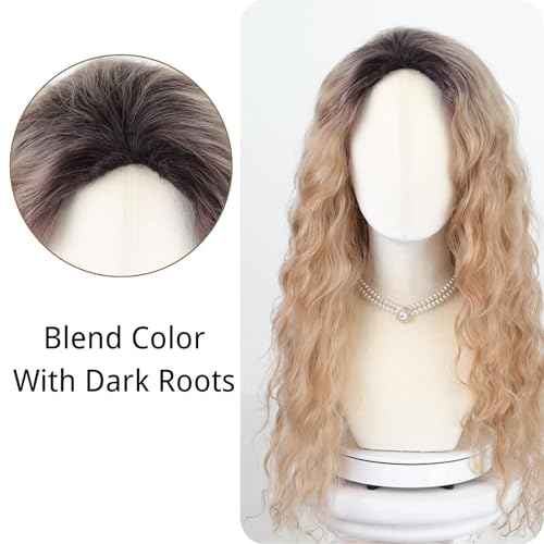 Fencca Ombre Light Brown Curly Wig Heat Synthetic Wig Long Brown Wavy Curly Wigs for Women Loose Curly Hair Wigs for Daily Party - Image 3