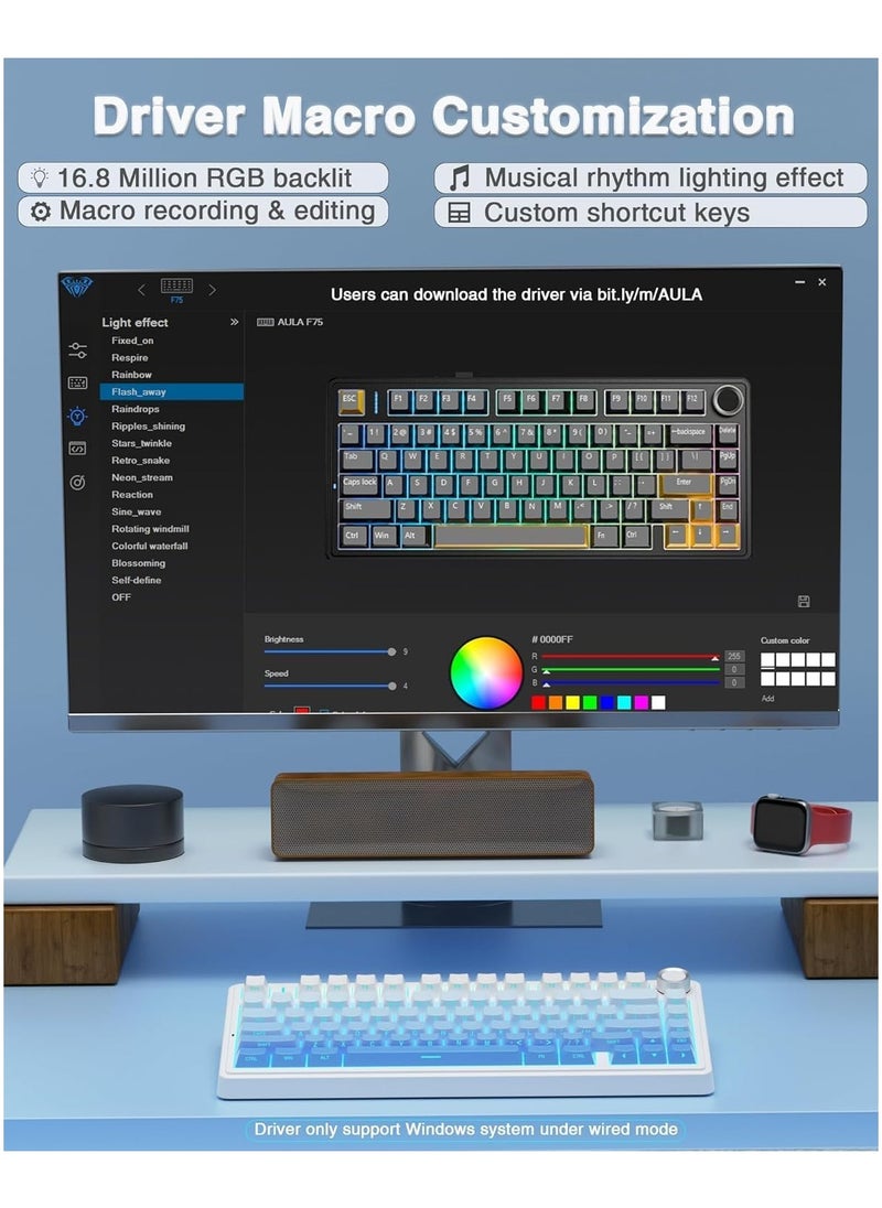 AULA - F75 Pro Wireless Mechanical Keyboard,75% Gasket Hot Swappable Custom Keyboard,RGB Backlit,Pre-lubed Reaper Switches,Side Printed PBT Keycaps,2.4GHz/USB-C/BT5.0 Mechanical Gaming Keyboard - Image 1