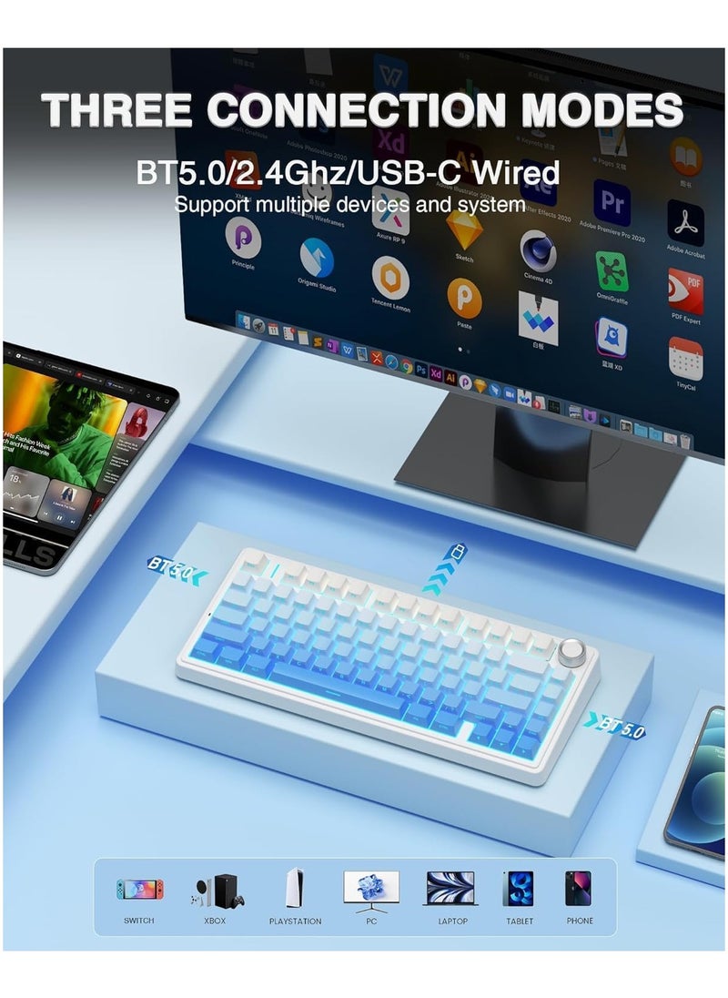 AULA - F75 Pro Wireless Mechanical Keyboard,75% Gasket Hot Swappable Custom Keyboard,RGB Backlit,Pre-lubed Reaper Switches,Side Printed PBT Keycaps,2.4GHz/USB-C/BT5.0 Mechanical Gaming Keyboard - Image 1