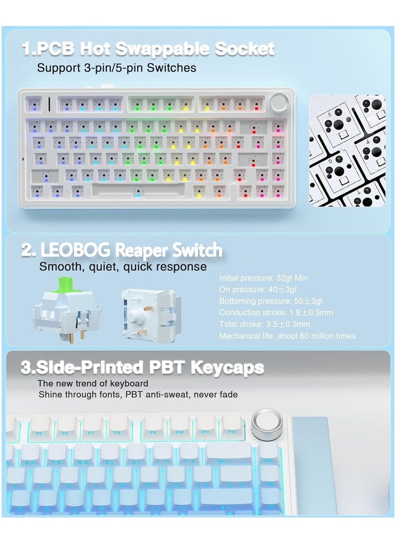 AULA - F75 Pro Wireless Mechanical Keyboard,75% Gasket Hot Swappable Custom Keyboard,RGB Backlit,Pre-lubed Reaper Switches,Side Printed PBT Keycaps,2.4GHz/USB-C/BT5.0 Mechanical Gaming Keyboard - Image 1