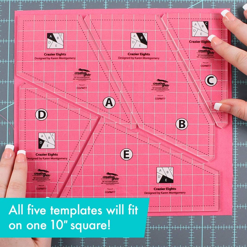 Creative Grids Crazier Eights Template and Quilt Ruler – CGRMT7 – Made in USA, 6in x 9in, Non-Slip Grip Acrylic Quilting, Sewing, Crafting, Patchwork Ruler & Template - Image 2