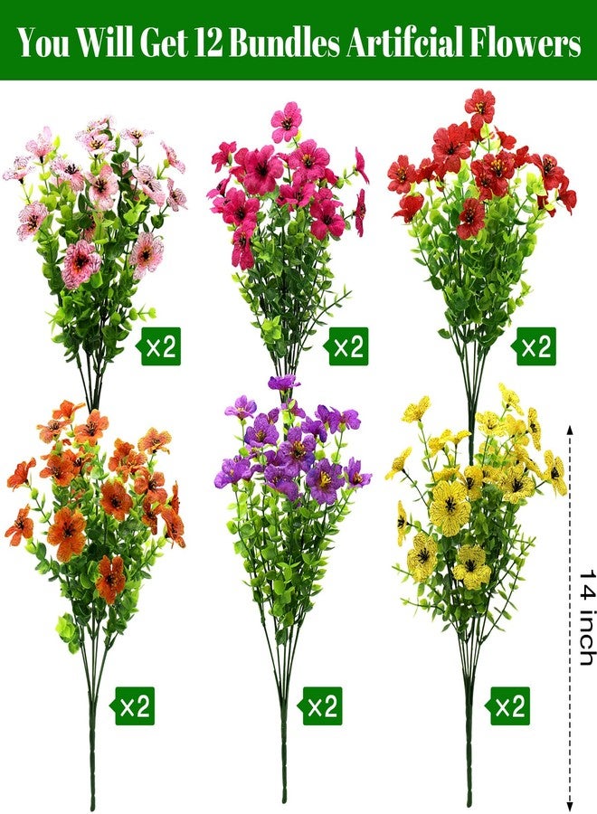 Pseutio Artificial Faux Plants Flowers for Outdoors UV Resistant Fake Plants Flowers 12 Bundles Spring Artificial for Outdoors Home Decor - Image 2