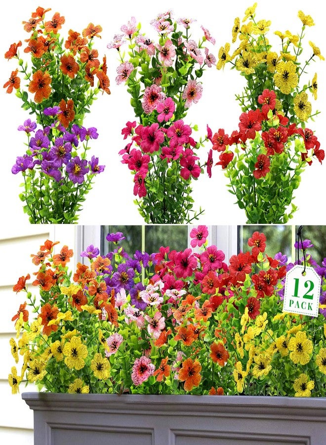 Pseutio Artificial Faux Plants Flowers for Outdoors UV Resistant Fake Plants Flowers 12 Bundles Spring Artificial for Outdoors Home Decor - Image 1