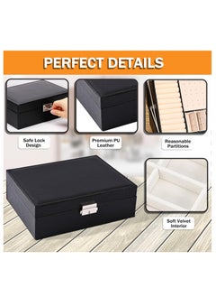 Arabest Jewelry Organizer, Leather Jewelry Box with Lock, Portable Jewelry Storage Box, Multifunctional Box for Storing Jewelry Rings, Earrings, Bracelets, Necklaces and Watch (Black)  - Image 3