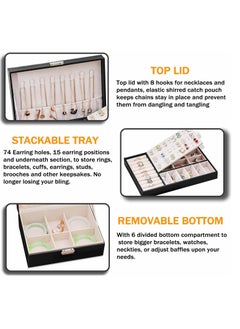 Arabest Jewelry Organizer, Leather Jewelry Box with Lock, Portable Jewelry Storage Box, Multifunctional Box for Storing Jewelry Rings, Earrings, Bracelets, Necklaces and Watch (Black)  - Image 2