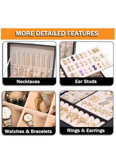 Arabest Jewelry Organizer, Leather Jewelry Box with Lock, Portable Jewelry Storage Box, Multifunctional Box for Storing Jewelry Rings, Earrings, Bracelets, Necklaces and Watch (Black)  - Image 5