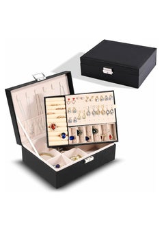 Arabest Jewelry Organizer, Leather Jewelry Box with Lock, Portable Jewelry Storage Box, Multifunctional Box for Storing Jewelry Rings, Earrings, Bracelets, Necklaces and Watch (Black)  - Image 1