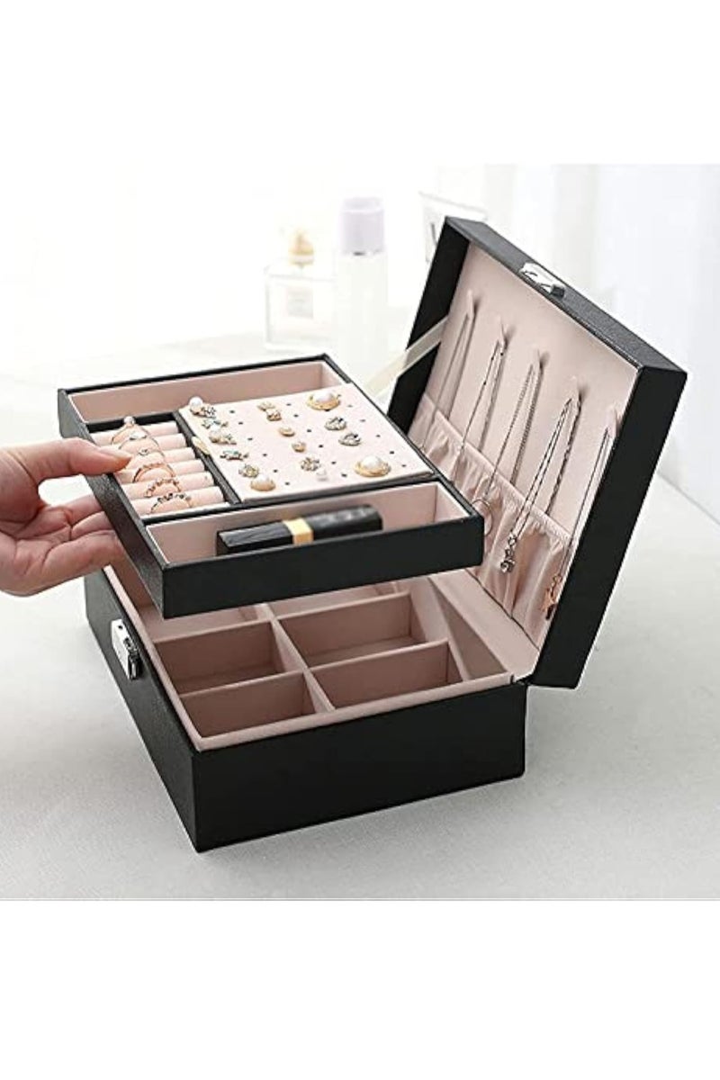 Arabest Jewelry Case Ring Box Leather Jewelry Box For Women Large Jewelry Organizer Two Layers With Lock Display For Earrings Bracelets Rings Watches Jewelry Organizer - Image 1