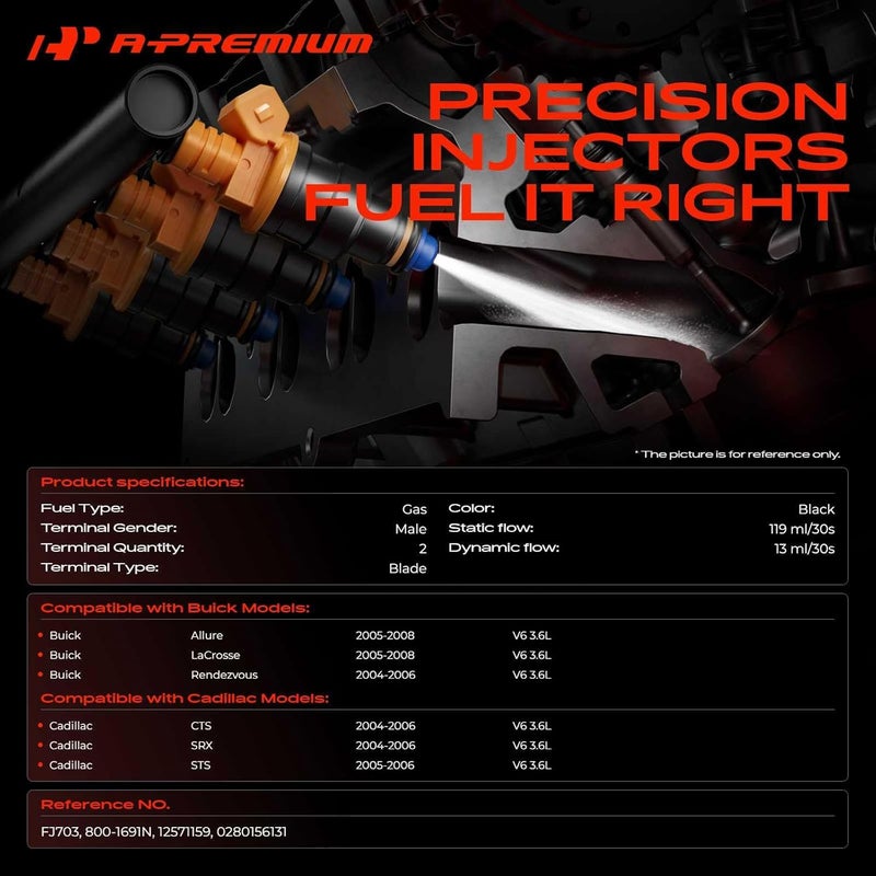 A-Premium Fuel Injectors Set for Cadillac and Buick Models - 6 Pieces - Image 2
