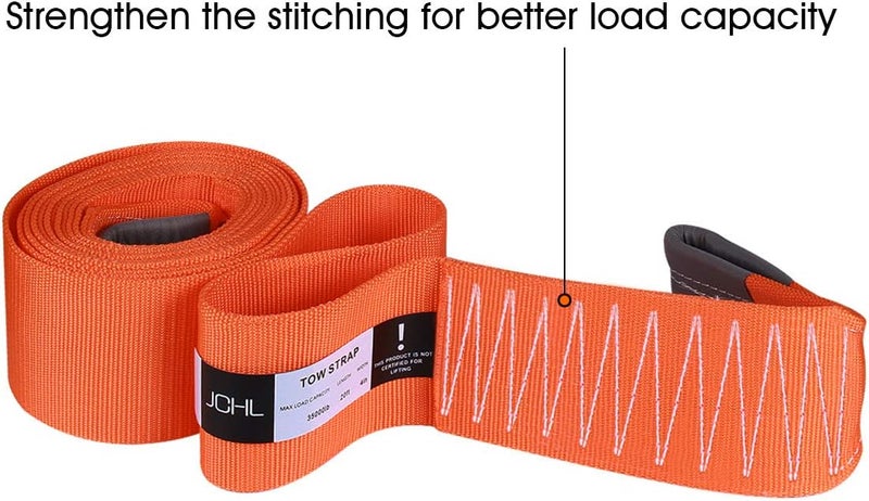 JCHL Recovery Tow Strap Heavy Duty Draw String 4" x20ft 35000LBS (18TON) Rated Capacity Off Road Towing Rope Reinforced Loops Storage Bag Emergency Tow - Image 4