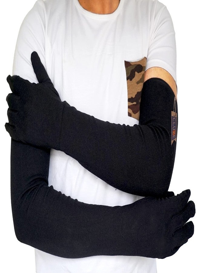 CLUZE 3 Pairs UV Long Sun Gloves Men's Sunblock Driving/Riding Gloves Non Slip Cotton Sun Protective for Outdoor Sports (Skin, Black, White) - Image 3