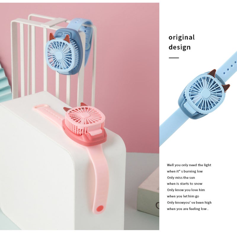 Wristband Fan: Blue Soft Silica Gel Strap 3 Adjustable Speeds - Cartoon Design Portable Fan For Children Outdoor Indoor Use - Image 3