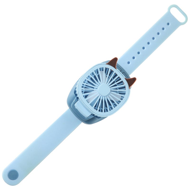 Wristband Fan: Blue Soft Silica Gel Strap 3 Adjustable Speeds - Cartoon Design Portable Fan For Children Outdoor Indoor Use - Image 1