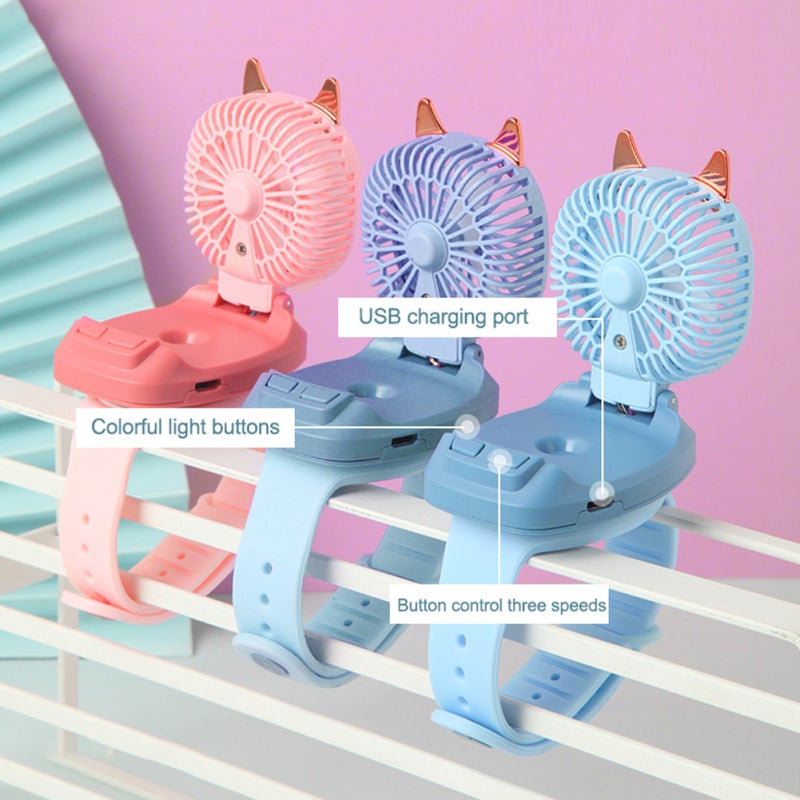 Wristband Fan: Blue Soft Silica Gel Strap 3 Adjustable Speeds - Cartoon Design Portable Fan For Children Outdoor Indoor Use - Image 5