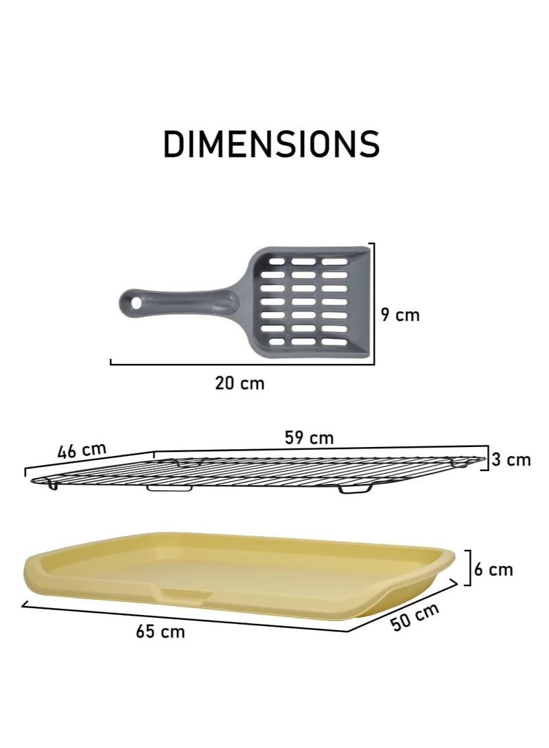أن ان سي بيتس مرحاض للكلاب مع شبكة حديدية متينة، ومقبض حمل، ومغرفة قمامة، ومدرب داخلي قابل للفصل للكلاب المتوسطة إلى الكبيرة، مرحاض مسطح للكلاب، مثالي للاستخدام الداخلي والخارجي 65 سم، سهل التنظيف (أصفر) - Image 2