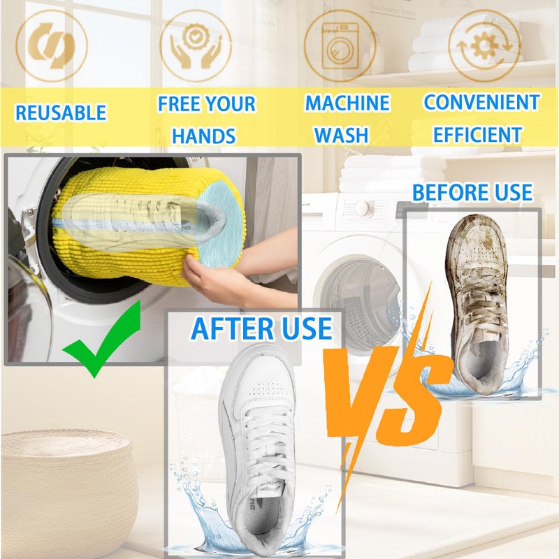 ngfhf Shoe Washing Machine Bag Laundry Shoe Bag for Washer and Dryer Reusable 2pc Shoe Cleaning Bags for Sneakers 360° Deep Cleaning Machine for All Shoes Types With Self-locking Zipper - Image 4