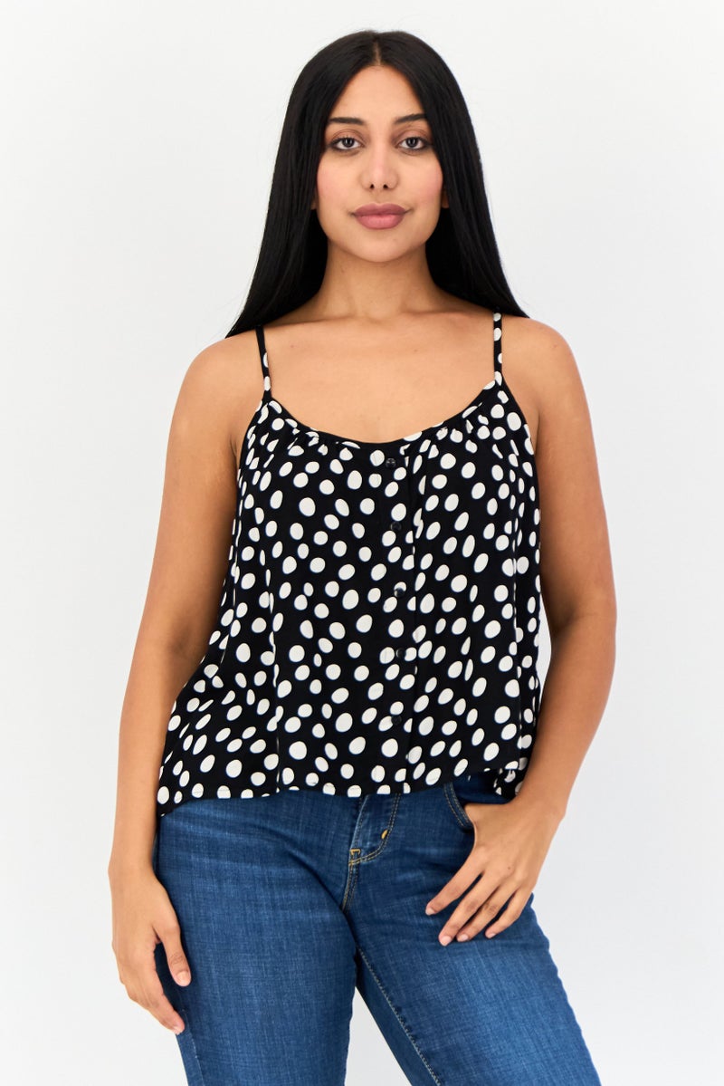 ONLY بلوزة نسائية بدون أكمام على شكل حرف U بنقاط بولكا، متعددة الألوان - Image 1