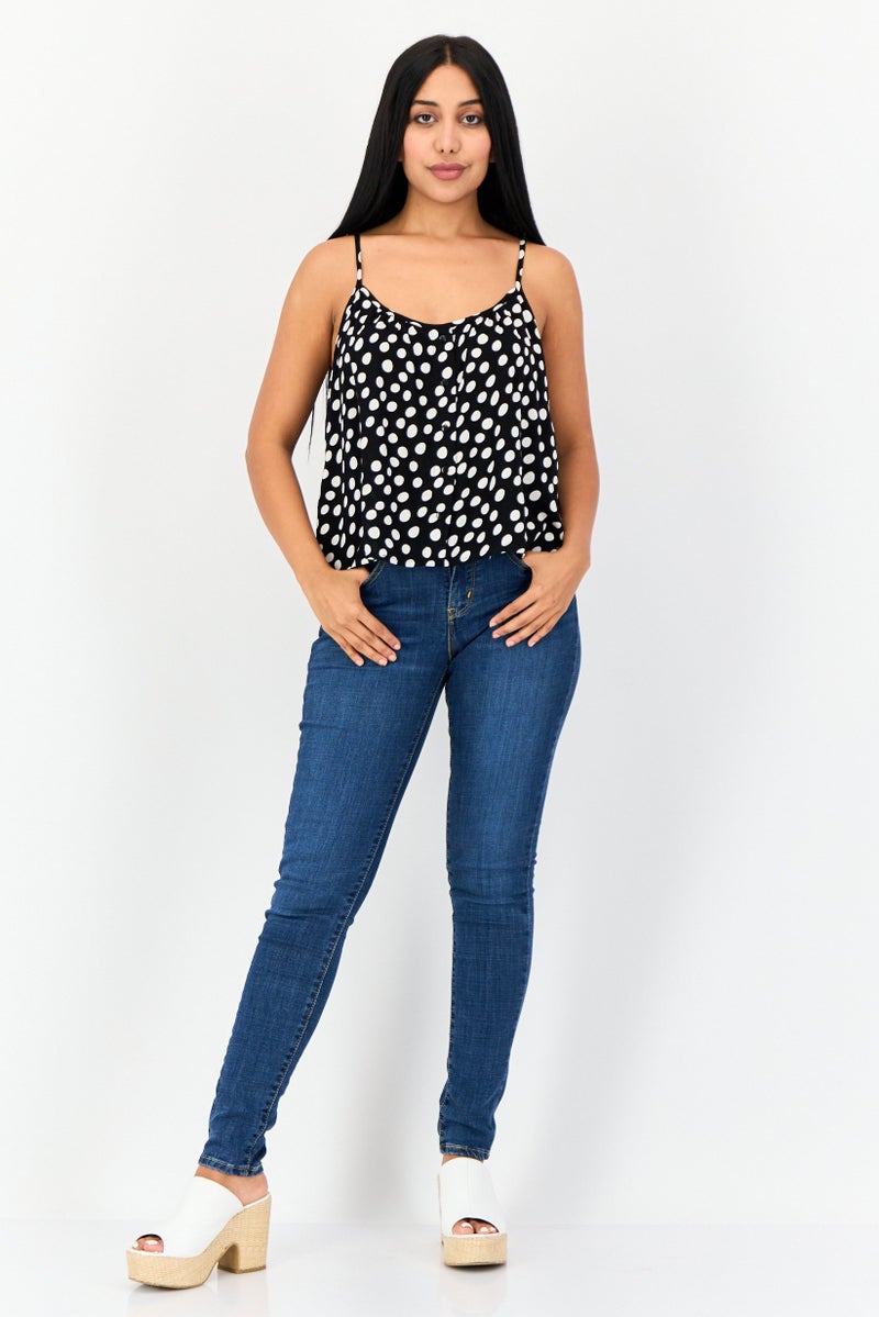 ONLY بلوزة نسائية بدون أكمام على شكل حرف U بنقاط بولكا، متعددة الألوان - Image 3