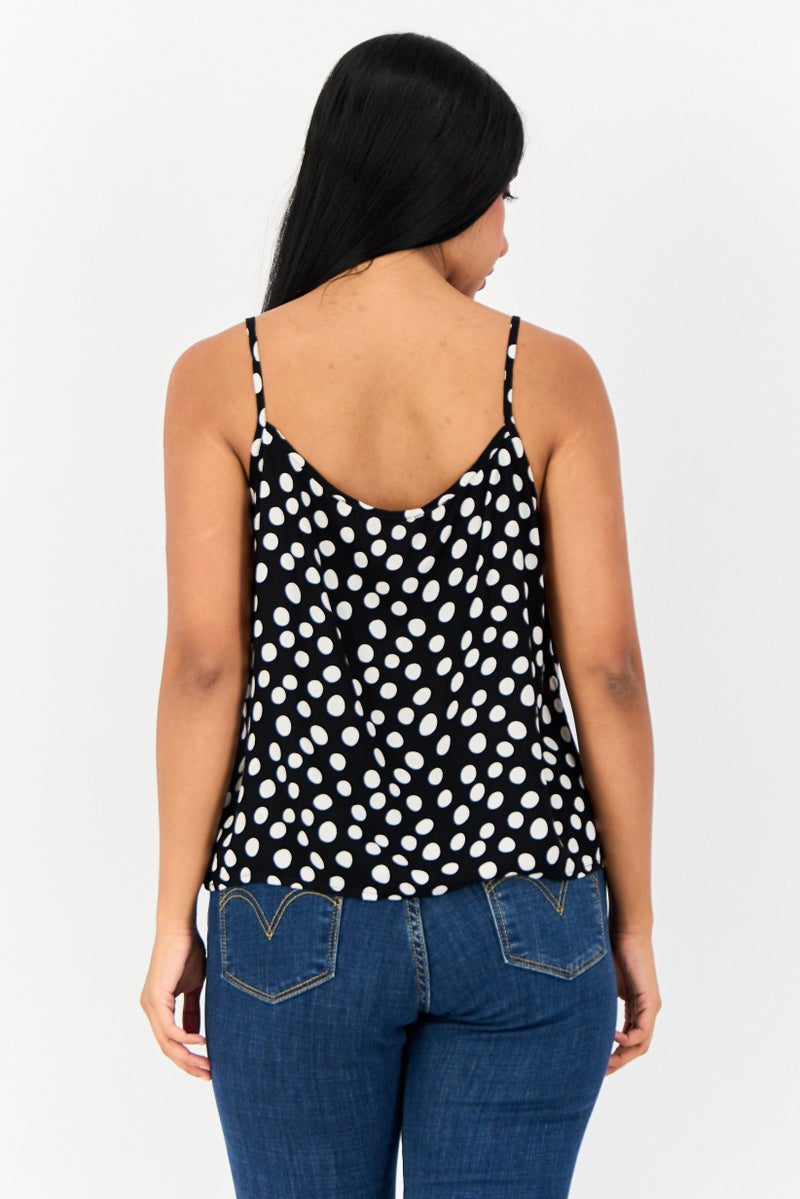 ONLY بلوزة نسائية بدون أكمام على شكل حرف U بنقاط بولكا، متعددة الألوان - Image 2