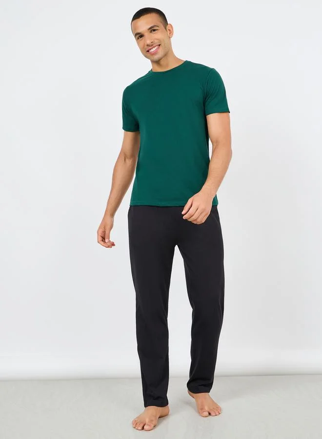 ستايلي Solid Round Neck T-shirt and Pyjama Set