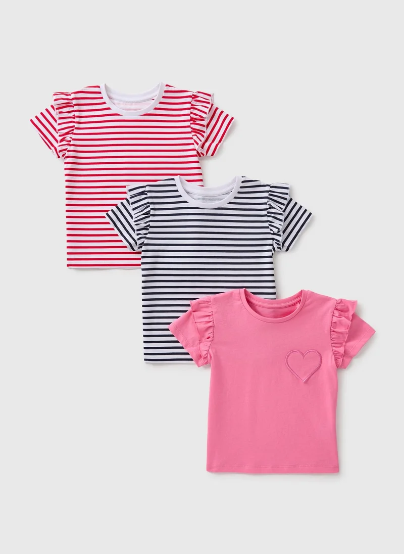Matalan 3 Pack Girls Multicolour Stripe Frill T-Shirts