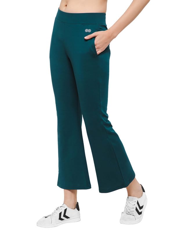 Clovia Women's Comfort Fit High-Rise Flared Yoga Pants with Side Pockets (AB0114R36_Teal_M) - Image 2