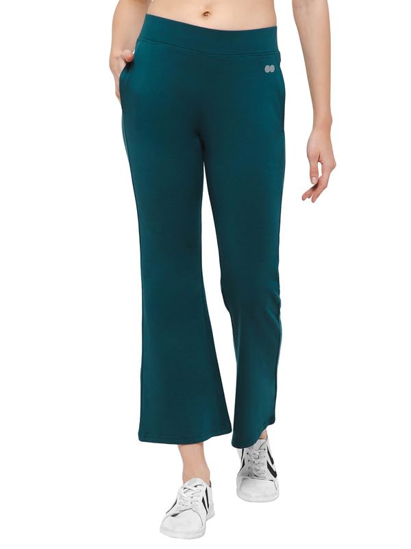 Clovia Women's Comfort Fit High-Rise Flared Yoga Pants with Side Pockets (AB0114R36_Teal_M) - Image 1