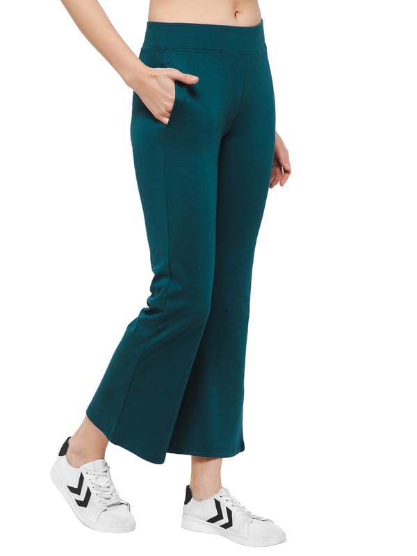 Clovia Women's Comfort Fit High-Rise Flared Yoga Pants with Side Pockets (AB0114R36_Teal_M) - Image 3
