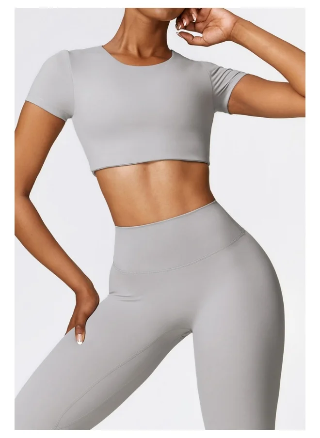 كون.يوغا KAWN YOGA Womens Crop Top Shirt Short Sleeves - Padded Low Impact Workout Yoga Shirt with Removable Built in Bra