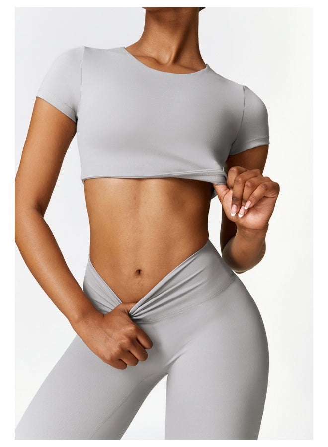 KAWN.YOGA KAWN YOGA Womens Crop Top Shirt Short Sleeves - Padded Low Impact Workout Yoga Shirt with Removable Built in Bra  - Image 4