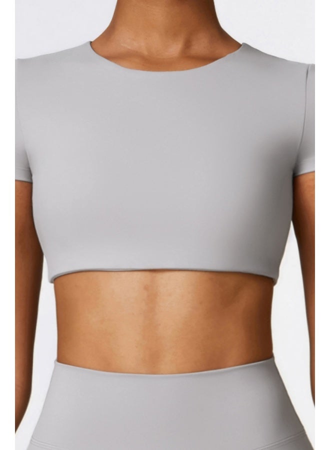 KAWN.YOGA KAWN YOGA Womens Crop Top Shirt Short Sleeves - Padded Low Impact Workout Yoga Shirt with Removable Built in Bra  - Image 5