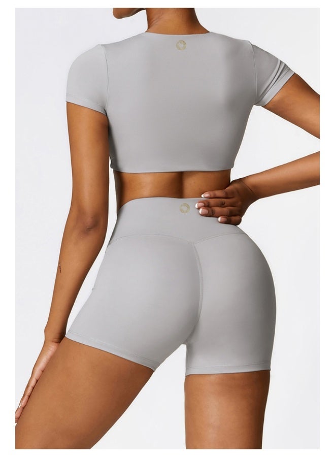 KAWN.YOGA KAWN YOGA Womens Crop Top Shirt Short Sleeves - Padded Low Impact Workout Yoga Shirt with Removable Built in Bra  - Image 2