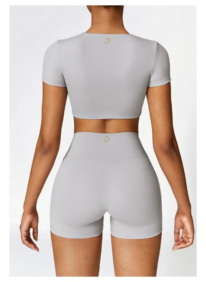 KAWN.YOGA Womens Crop Top Shirt Short Sleeves - Padded Low Impact Workout Yoga Shirt with Removable Built in Bra