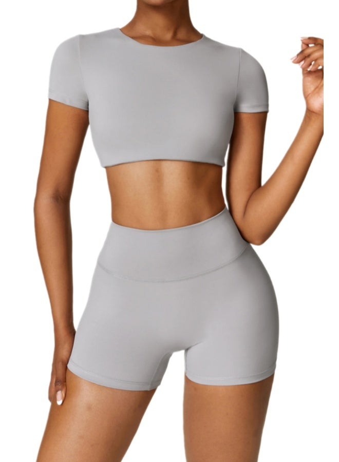 KAWN.YOGA KAWN YOGA Womens Crop Top Shirt Short Sleeves - Padded Low Impact Workout Yoga Shirt with Removable Built in Bra  - Image 3